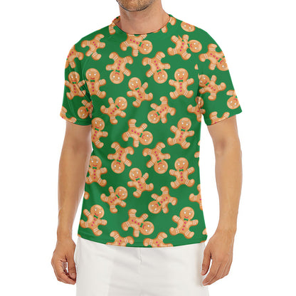 Cute Gingerbread Man Pattern Print Men's Short Sleeve Rash Guard