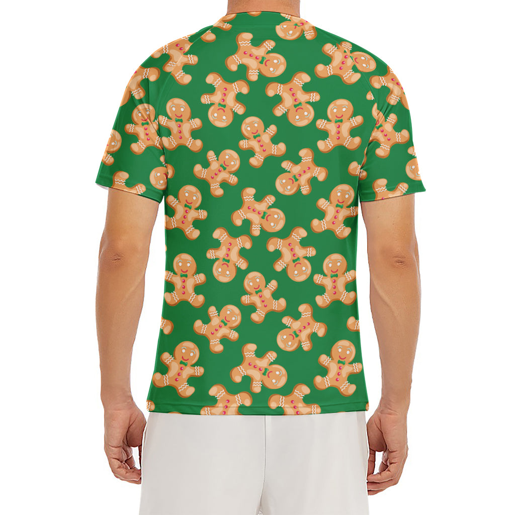 Cute Gingerbread Man Pattern Print Men's Short Sleeve Rash Guard