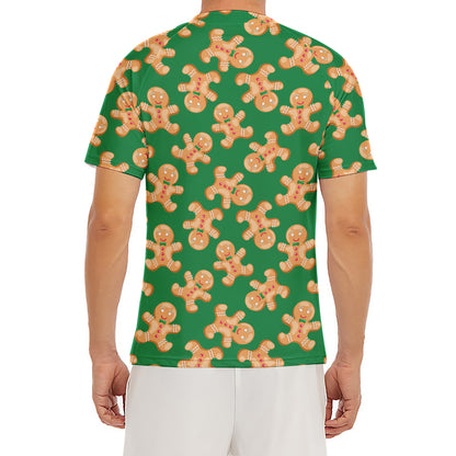Cute Gingerbread Man Pattern Print Men's Short Sleeve Rash Guard