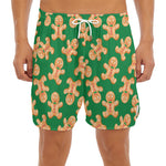 Cute Gingerbread Man Pattern Print Men's Split Running Shorts