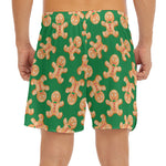 Cute Gingerbread Man Pattern Print Men's Split Running Shorts