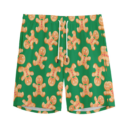 Cute Gingerbread Man Pattern Print Men's Sports Shorts