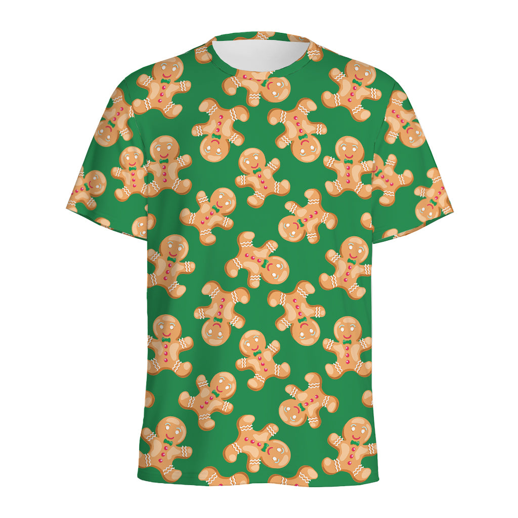 Cute Gingerbread Man Pattern Print Men's Sports T-Shirt