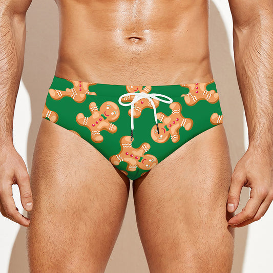 Cute Gingerbread Man Pattern Print Men's Swim Briefs