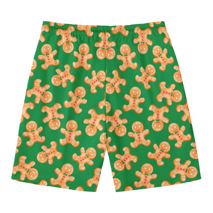 Cute Gingerbread Man Pattern Print Men's Swim Trunks