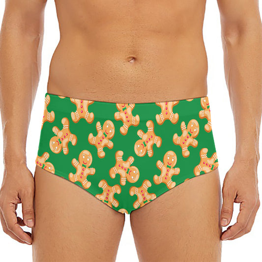 Cute Gingerbread Man Pattern Print Men's Triangle Swim Briefs
