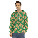 Cute Gingerbread Man Pattern Print Men's Velvet Pullover Hoodie