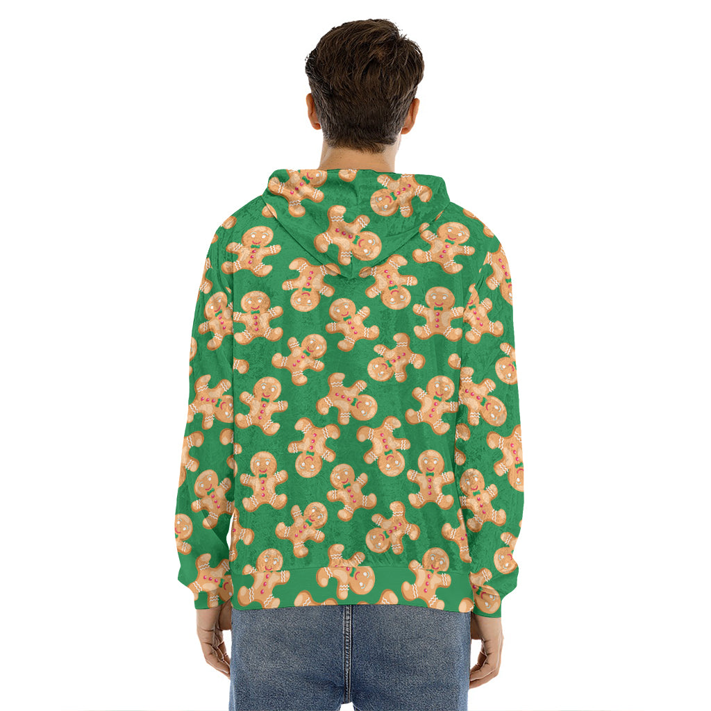 Cute Gingerbread Man Pattern Print Men's Velvet Pullover Hoodie