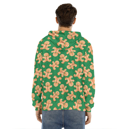 Cute Gingerbread Man Pattern Print Men's Velvet Pullover Hoodie