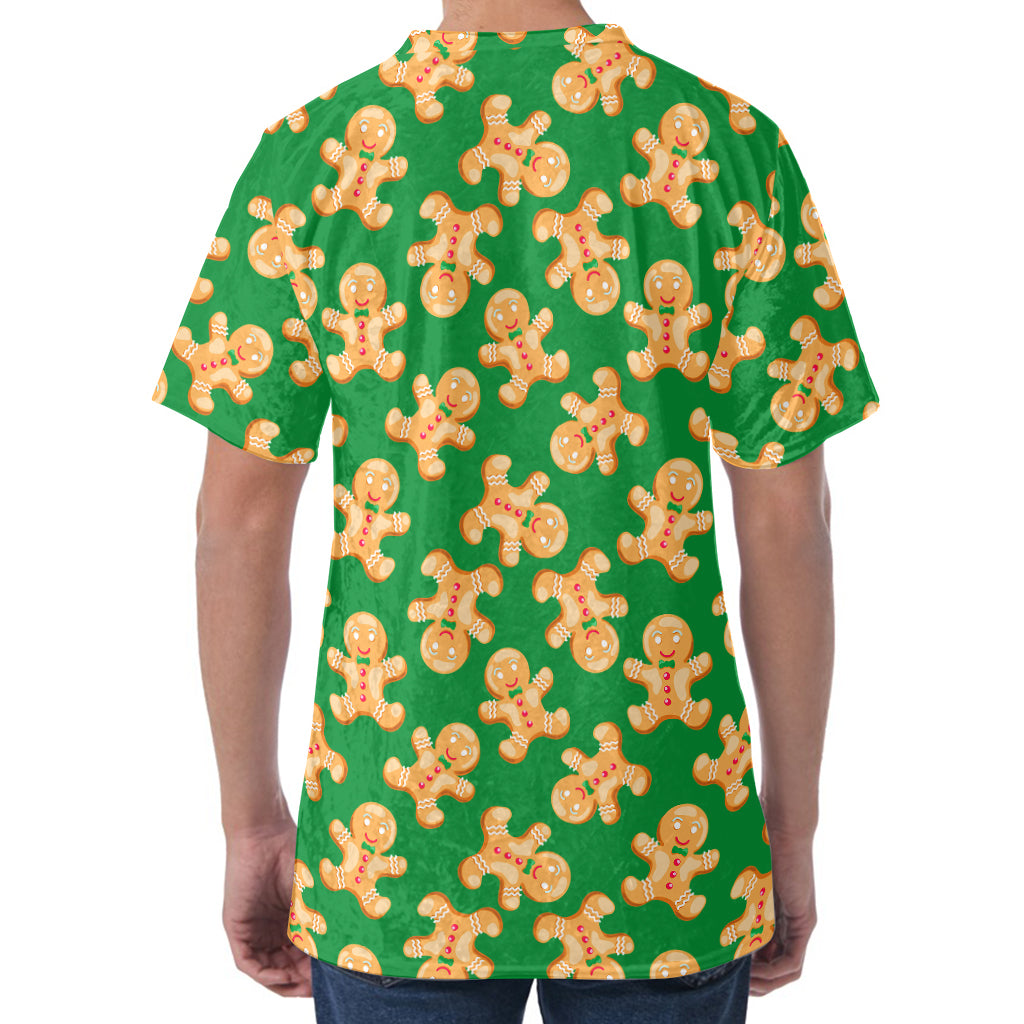 Cute Gingerbread Man Pattern Print Men's Velvet T-Shirt