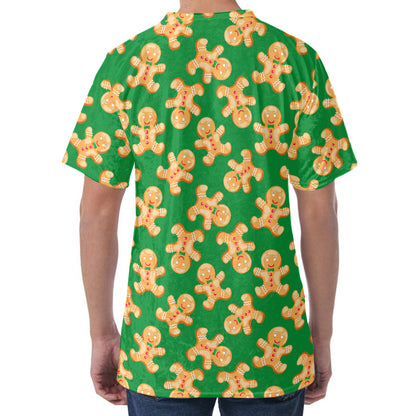 Cute Gingerbread Man Pattern Print Men's Velvet T-Shirt