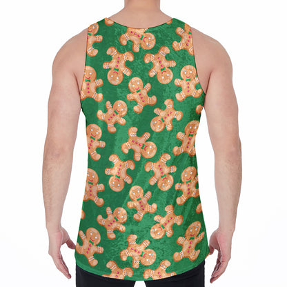Cute Gingerbread Man Pattern Print Men's Velvet Tank Top