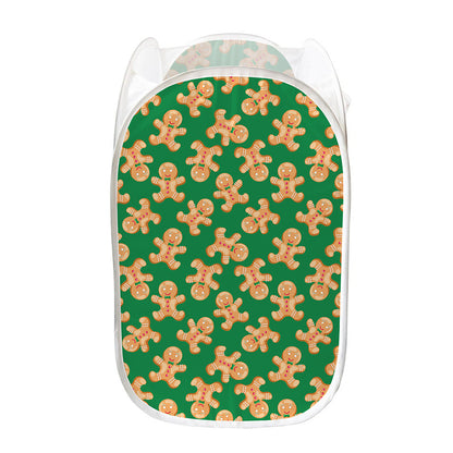 Cute Gingerbread Man Pattern Print Mesh Laundry Hamper