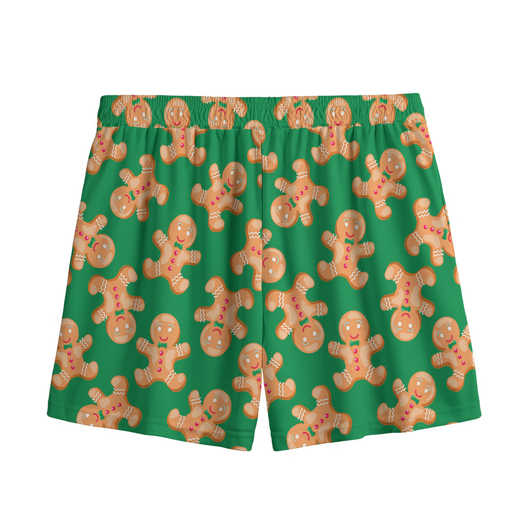 Cute Gingerbread Man Pattern Print Mesh Shorts