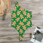Cute Gingerbread Man Pattern Print One Shoulder Bodysuit
