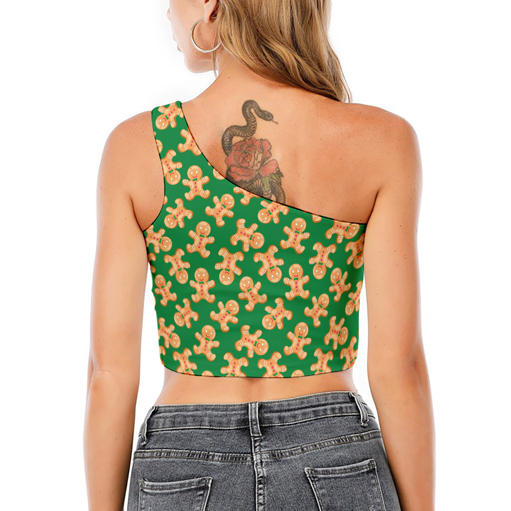 Cute Gingerbread Man Pattern Print One Shoulder Crop Top