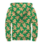 Cute Gingerbread Man Pattern Print Sherpa Lined Zip Up Hoodie