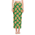 Cute Gingerbread Man Pattern Print Side Slit Maxi Skirt