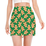 Cute Gingerbread Man Pattern Print Side Slit Mini Skirt