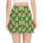 Cute Gingerbread Man Pattern Print Side Slit Mini Skirt