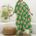 Cute Gingerbread Man Pattern Print Silk V-Neck Kaftan Dress