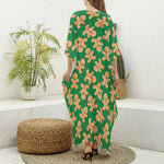 Cute Gingerbread Man Pattern Print Silk V-Neck Kaftan Dress