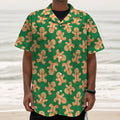 Cute Gingerbread Man Pattern Print Textured Short Sleeve Shirt
