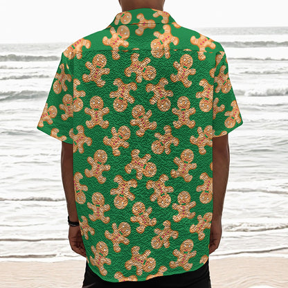 Cute Gingerbread Man Pattern Print Textured Short Sleeve Shirt