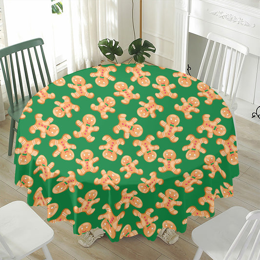 Cute Gingerbread Man Pattern Print Waterproof Round Tablecloth
