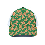 Cute Gingerbread Man Pattern Print White Mesh Trucker Cap