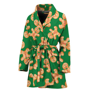 Cute Gingerbread Man Pattern Print Women's Bathrobe