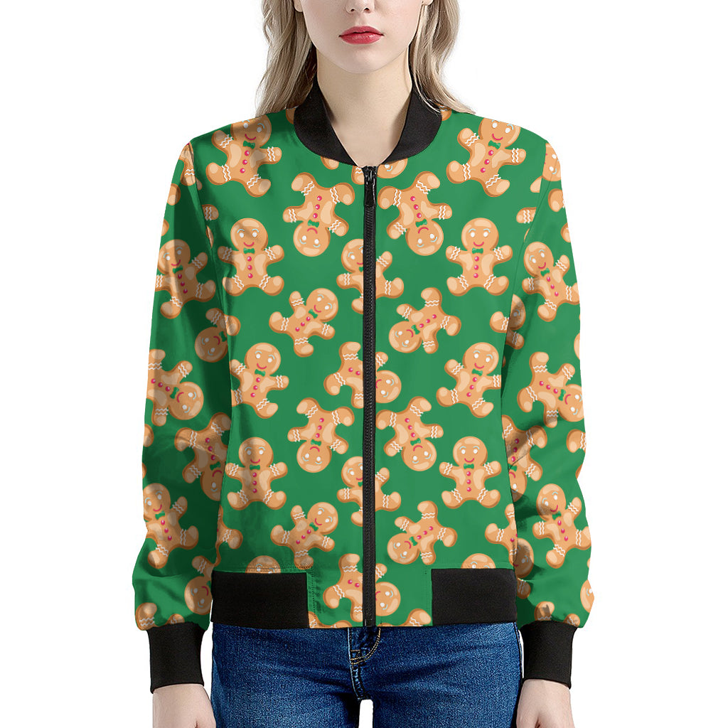 Cute Gingerbread Man Pattern Print Women's Bomber Jacket