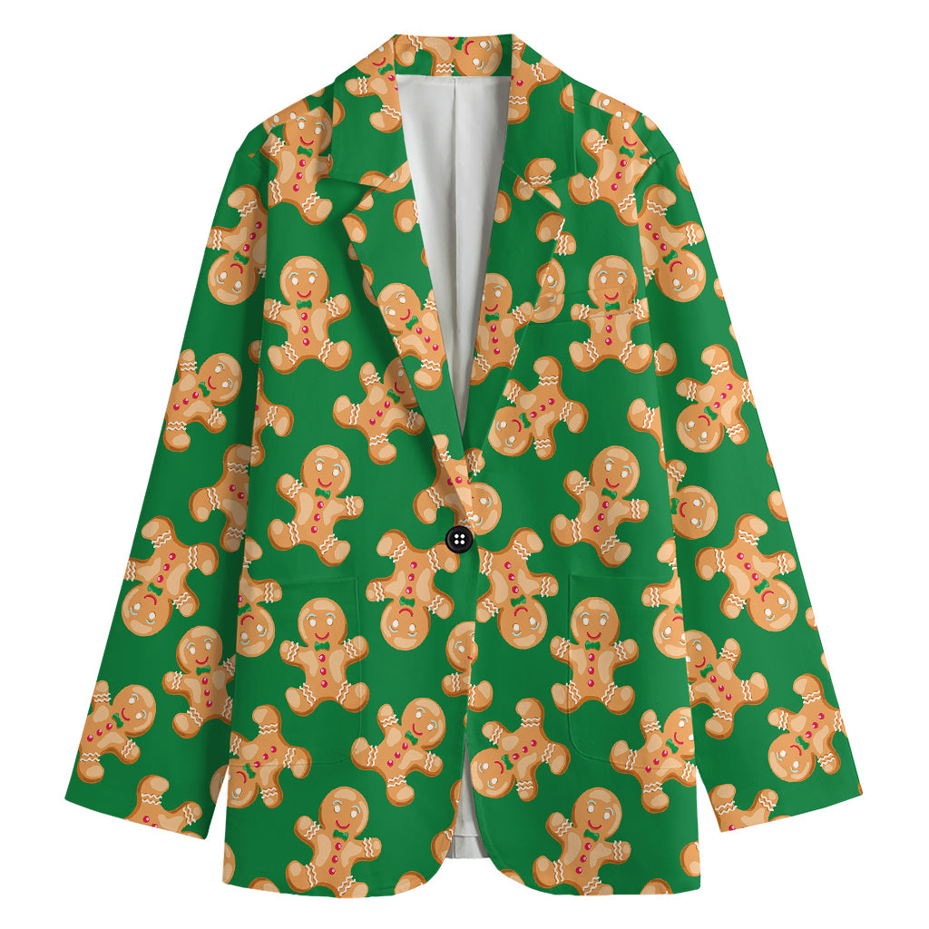 Cute Gingerbread Man Pattern Print Women's Cotton Blazer