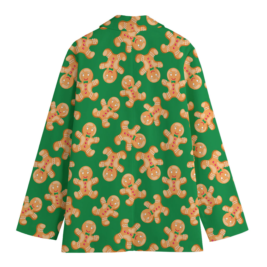 Cute Gingerbread Man Pattern Print Women's Cotton Blazer