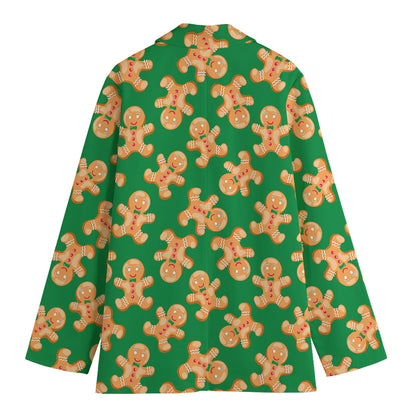 Cute Gingerbread Man Pattern Print Women's Cotton Blazer