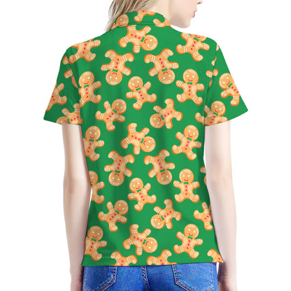 Cute Gingerbread Man Pattern Print Women's Polo Shirt
