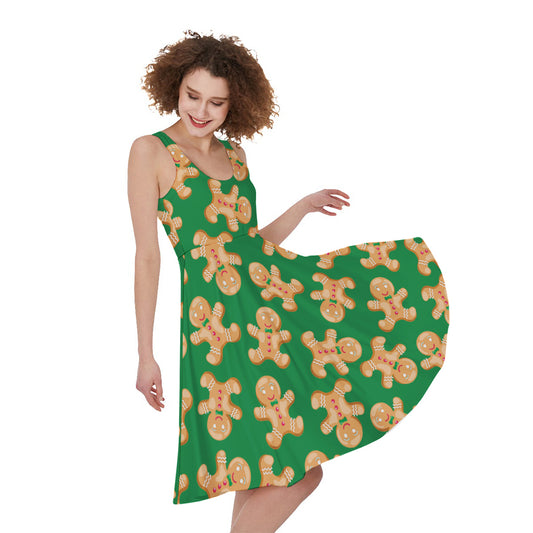 Cute Gingerbread Man Pattern Print Women's Sleeveless Dress