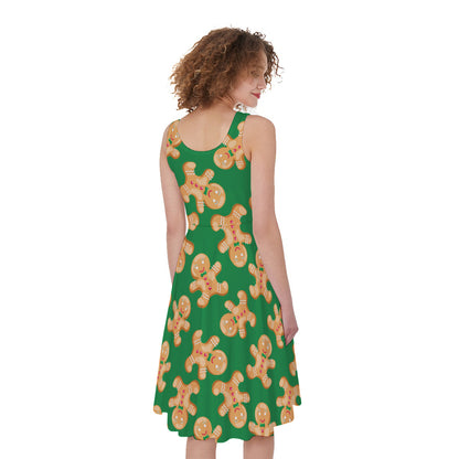 Cute Gingerbread Man Pattern Print Women's Sleeveless Dress