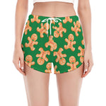 Cute Gingerbread Man Pattern Print Women's Split Running Shorts