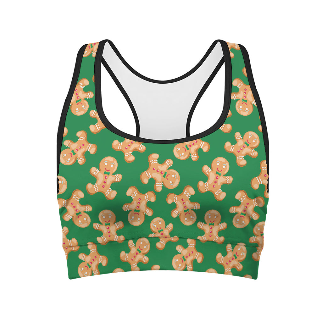 Cute Gingerbread Man Pattern Print Women's Sports Bra