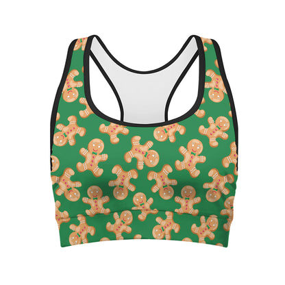 Cute Gingerbread Man Pattern Print Women's Sports Bra