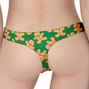 Cute Gingerbread Man Pattern Print Women's Thong