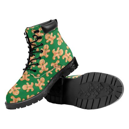 Cute Gingerbread Man Pattern Print Work Boots