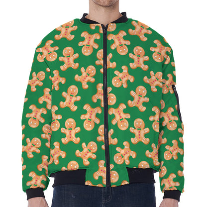 Cute Gingerbread Man Pattern Print Zip Sleeve Bomber Jacket