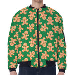 Cute Gingerbread Man Pattern Print Zip Sleeve Bomber Jacket