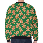 Cute Gingerbread Man Pattern Print Zip Sleeve Bomber Jacket