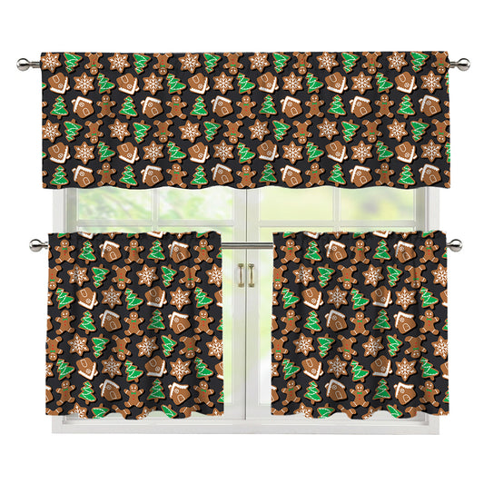 Cute Gingerbread Pattern Print 3 Piece Kitchen Curtains