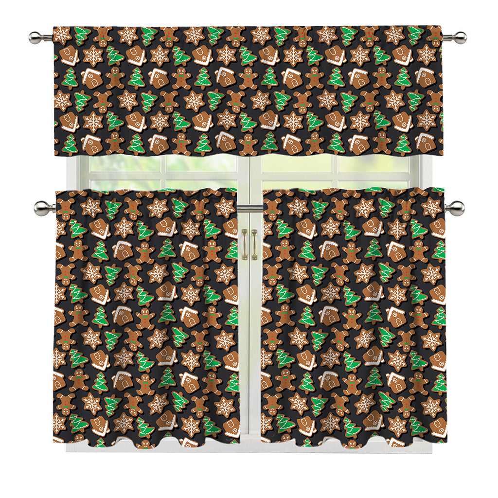 Cute Gingerbread Pattern Print 3 Piece Kitchen Curtains