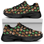 Cute Gingerbread Pattern Print Black Chunky Shoes