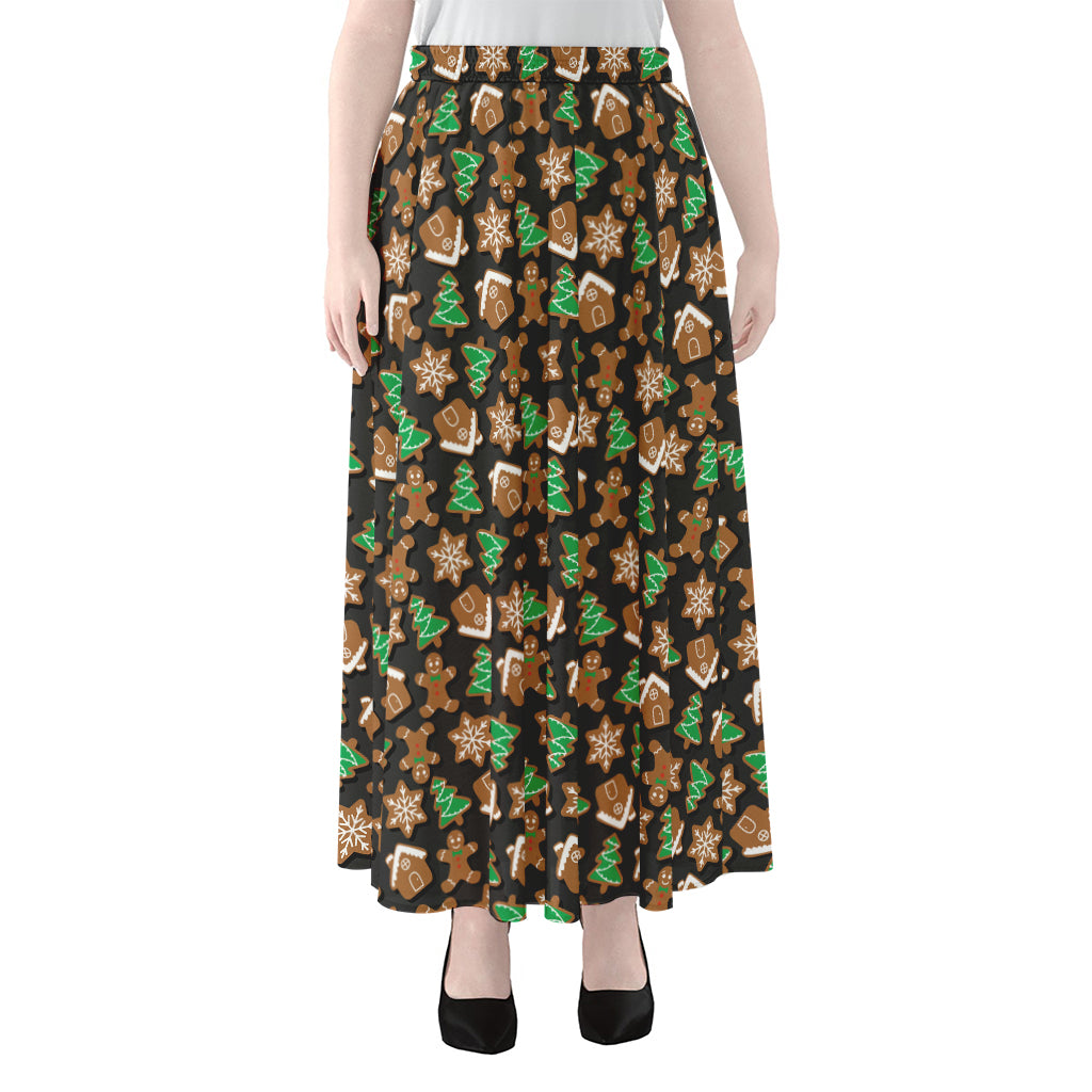 Cute Gingerbread Pattern Print Chiffon Maxi Skirt